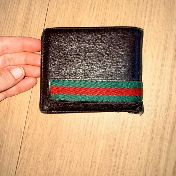 Gucci Mens Brown Leather Bifold Wallet with Green and Red Stripe - Picture 4 of 13